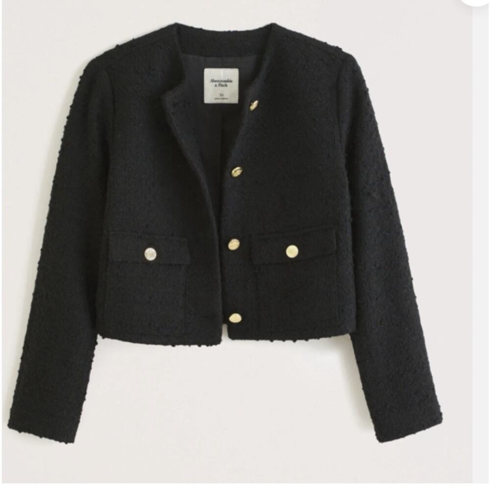 Abercrombie Fitch Collarless Tweed Jacket Black Size Medium
